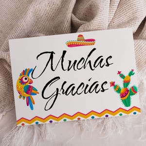 Mexicaans-Spaanse Fiesta-gast bedankt bewerkbare canva-sjabloon, sombrero talavera-thema, Muchachitos babyshowerfeest waarderingsbriefje