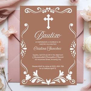 Cielito Lindo Mexican Baptism Party Invitation, Custom Spanish Bautizo Papel Picado Talavera Theme Religious Cross Editable Canva Template