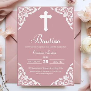 Mexican Baptism Invitation Cielito Lindo Party Custom Talavera Theme, Religious Cross Spanish Bautizo Papel Picado Editable Canva Template