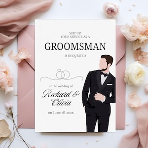 Faire-part de mariage de garçon d'honneur imprimable, faire-part personnalisé modifiable pour le meilleur homme, modèle canva de carte de proposition Will you be my garçons d'honneur