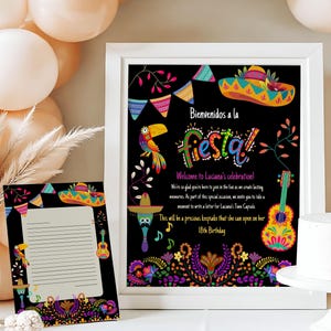 Mexikanische Fiesta Zeitkapsel Zeichen Personalisierte Grußkarten, Talavera Thema Bearbeitbare Canva Vorlage Baby Mädchen Erster Geburtstag Partydekoration