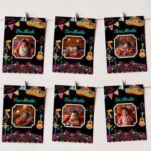 Cartes d'invitation fête nationale mexicaine pour bébé, bannière photo 12 mois, décoration pour 1er anniversaire, modèle sur toile modifiable sur le thème Talavera