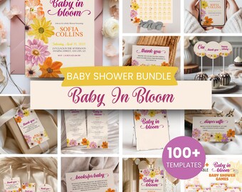 Floral Baby in Bloom Baby Shower Bundle Custom Wildflower Signs Editable Canva Template Garden Theme Party Invitation Set Decoration Package