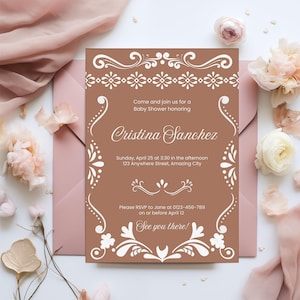 Modèle de fête de baby shower Cielito Lindo, fichier imprimable sur toile Papel Picado, faire-part de grossesse personnalisé carte modifiable