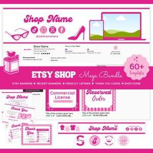 Pink Etsy Shop Branding Kit Template, 60+ Custom Templates, Boss Babe Pink Theme Bundle, Canva Banners, Etsy Store Mockup Branding Layout