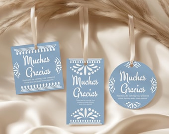 Cielito Lindo Rectangle Circle Square Favor Tags Set Canva Template, Thank You Label Printable Mexican Chicana Baby Shower Talavera Card