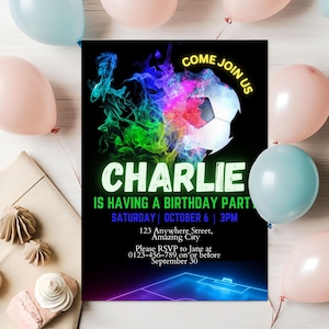 Invitations d'anniversaire de football imprimables, modèle de fichier toile téléchargeable, Evite de football modifiable, soirée à thème de jeu de sport personnalisée
