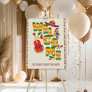 Mexican Fiesta Welcome Sign Editable Canva Template, Baby Shower Girl Party Talavera Theme Entrance Decoration Poster, Fiesta Printable File