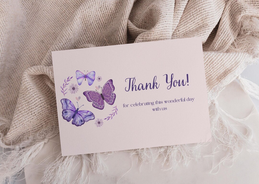 Custom Butterfly Thank You Card Editable Canva Template Purple ...