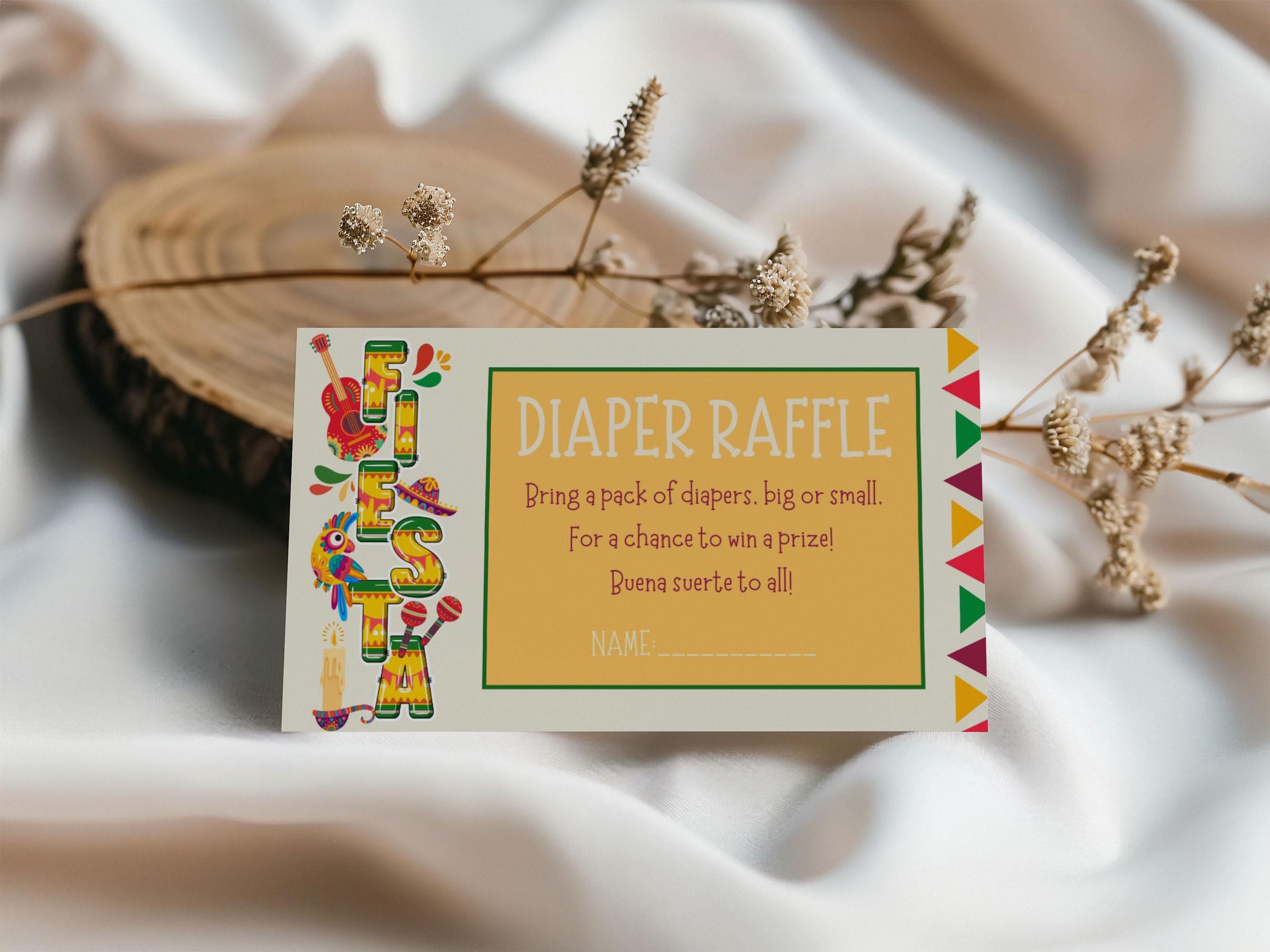 Fiesta Diaper Raffle Sign, Cinco de Mayo, Dancing Maracas Baby Shower Fiesta Mexican Flag Fiesta with Parrots, Guitars, Baby Girl Boy Invite