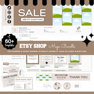 Etsy Shop Kit Templates, Etsy Shop Branding Kit, Natural Theme Etsy Shop Bundle, Canva Marketing Banners, Etsy Store Mockup Branding Layout
