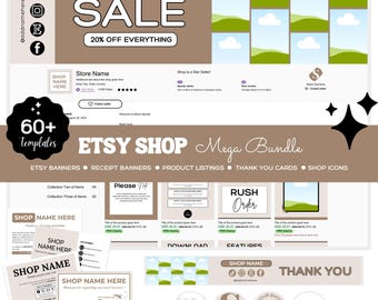 Etsy Shop Kit Templates, Etsy Shop Branding Kit, Natural Theme Etsy Shop Bundle, Canva Marketing Banners, Etsy Store Mockup Branding Layout