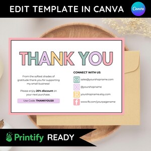 Obrigado Retro Businesss Card, Printify Ready, Cartões de Agradecimento para Pequenas Empresas, Modelo de Cartões de Marketing DIY, Design de Encomenda de Embalagem