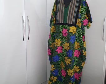 Floral Bubu, with Aso-oke trim with pockets, one size fits all