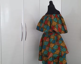 African Print Two-Piece Short Set | Off-Shoulder Crop Top & High-Waist Shorts | Ankara Summer Set