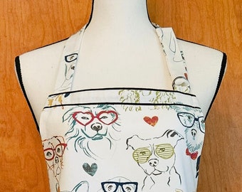 Dogs in Glasses Apron with Pockets, Artist Crafter, Baker Cook, Dog Groomer, Veterinarian, Eye Doctor