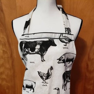 Farm Animal Print Apron with Pockets, Mens Womens Baking Cooking, Artist Crafter