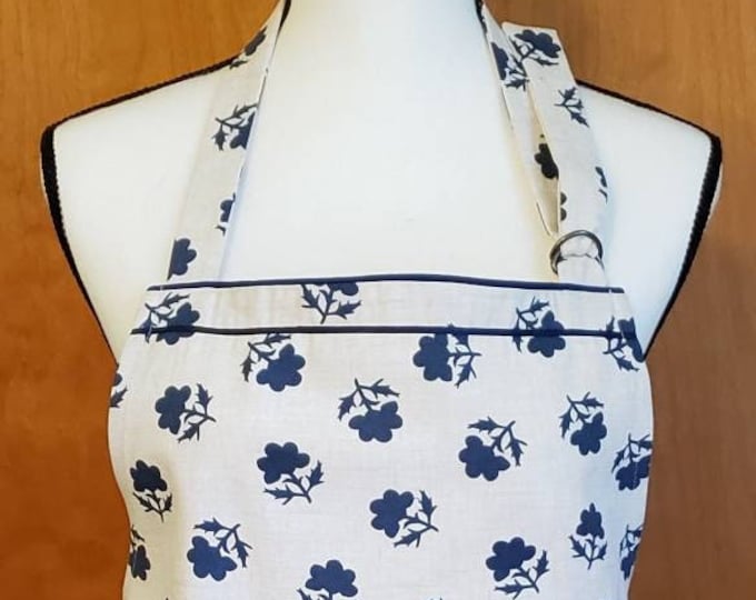 Minimalist Flower Print Chef's Apron with Pockets, Womans Baking Cooking, Artist Crafter