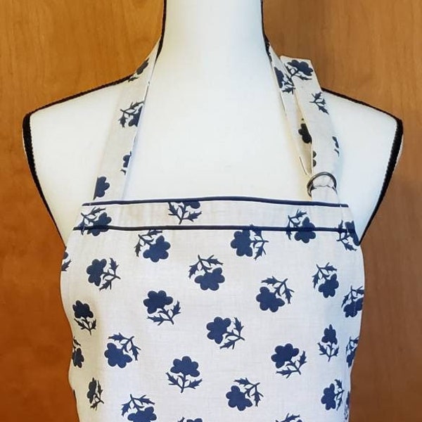 Minimalist Flower Print Chef's Apron with Pockets, Womans Baking Cooking, Artist Crafter