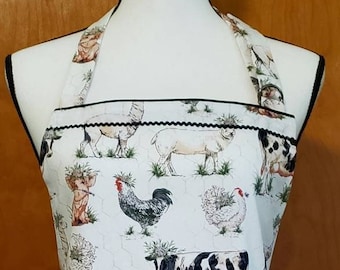 Cute Farm Animal Print Chef Apron with Pockets, Artist Crafter, Baking Cooking, Teacher Gift