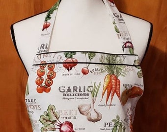 Vegetable Print Chef's Apron with Pockets, Woman's or Men's Baking Cooking, Artists Crafters