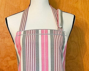 Pink and Gray Striped Denim Apron with Pockets, Artist Crafter, Baking Cooking, Workshop, BBQ, Classic Chef Style