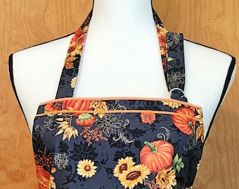 Pumpkin Print Apron with Pockets: Fall Kitchen Chef Style