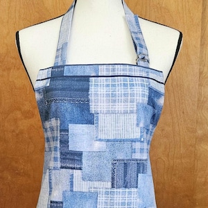 Patchwork Denim Print Apron: BBQ, Kitchen, Artist, or Workshop