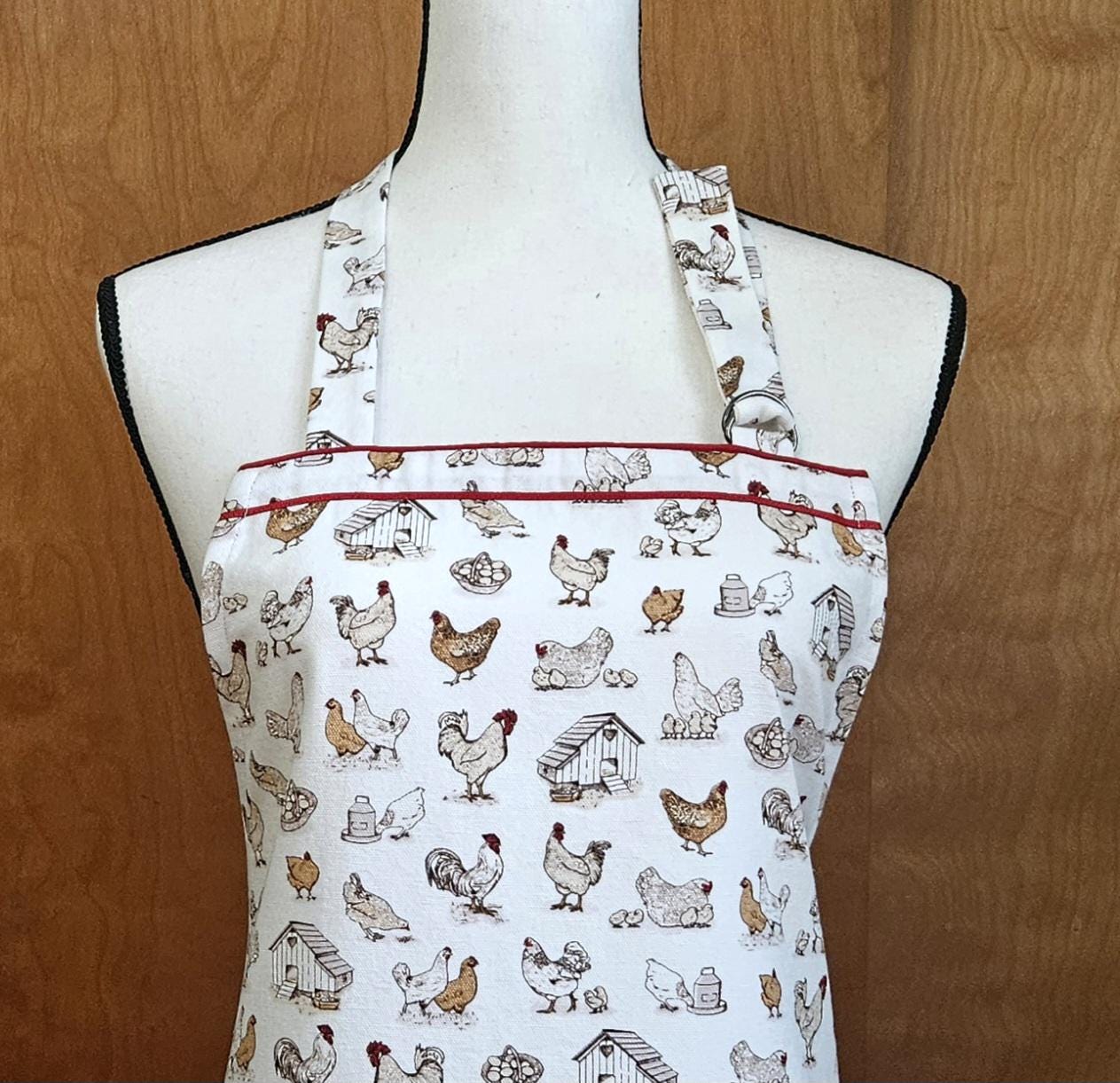 Chicken Print Apron: Chef Style Cotton Apron with Pockets