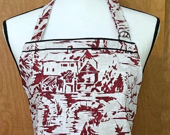 Rote Toile Kochschürze mit Taschen: Retro-Chefkoch