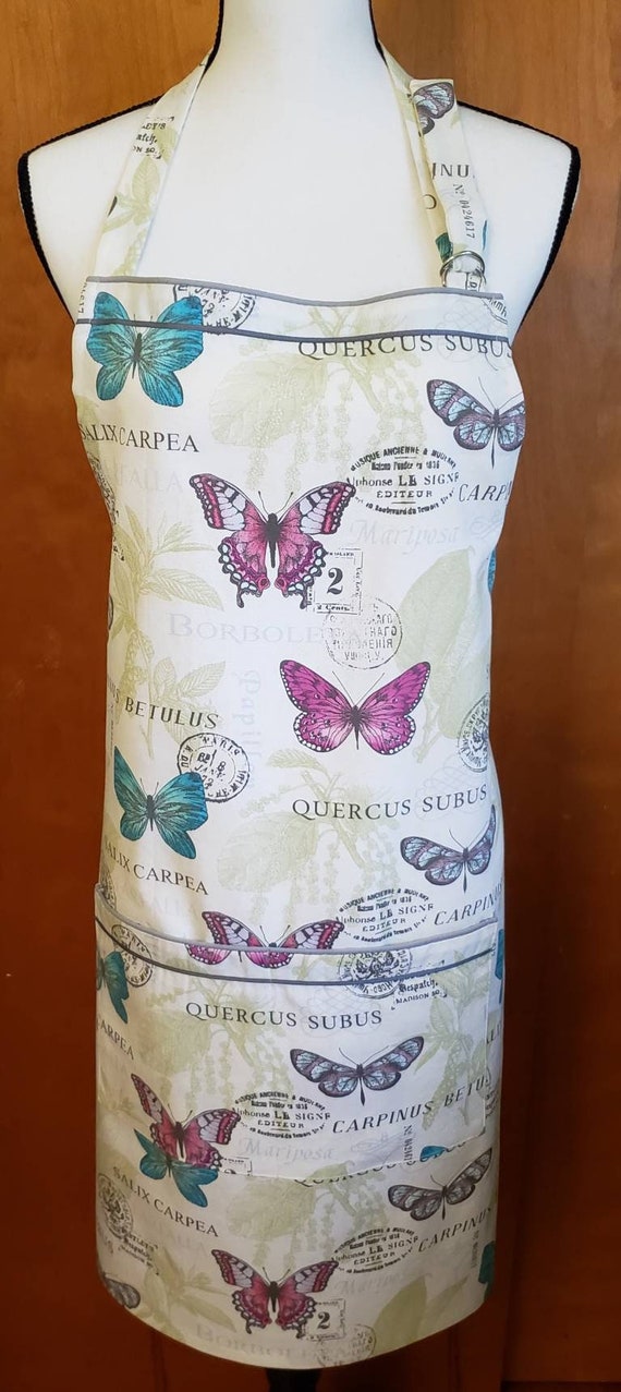 Schmetterlings-Schürze Für Frauen – Blumenmuster Mit Taschen, Einheitsgröße, Aus Polyester/Baumwolle, Wasserdicht