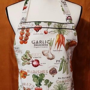 Vegetable Print Chefs Apron with Pockets, Womans or Mens Baking Cooking, Artists Crafters image 2