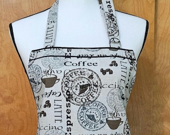 Coffee Print Chef Style Apron, Crafter and Artist, Cooks and Bakers