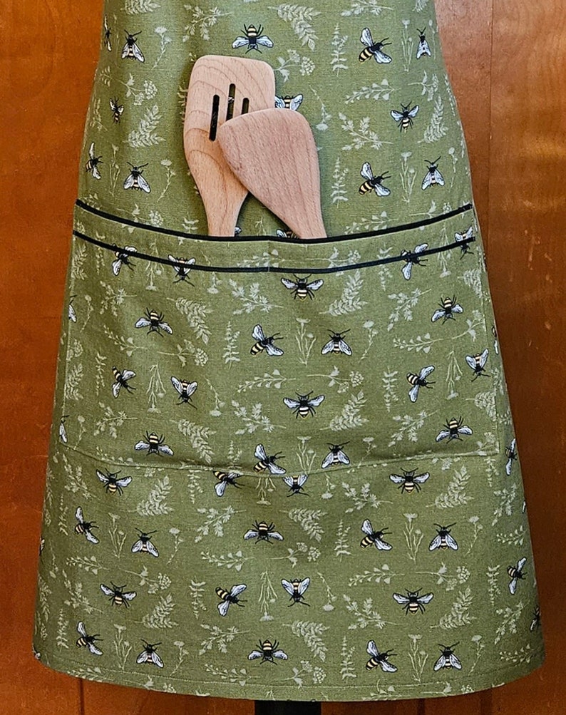 Bumblebee Apron with Pockets, Artist Crafter, Woman's Kitchen Apron, Baking Cooking image 5