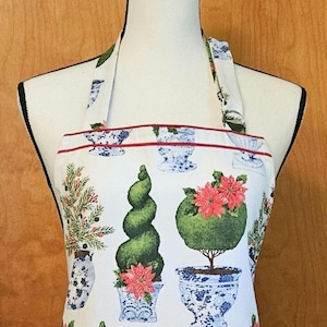 Weihnachts-Chinoiserie-Kochschürze mit Taschen, Retro-Koch-Stil, Küchen-Dekor
