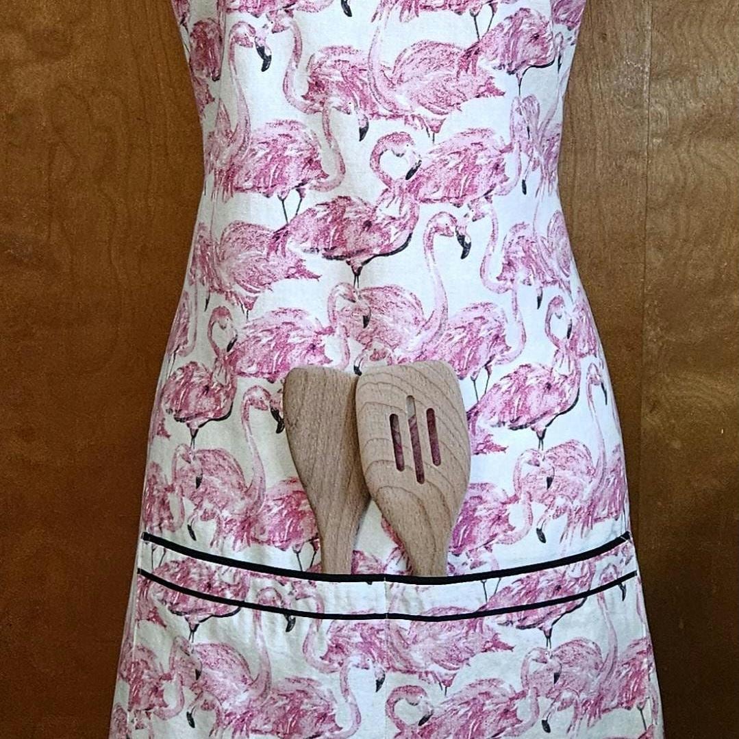 Grembiule Donna Fenicottero Rosso Con Pois Neri E Volant - Per Danza, Ballo Sevillane O Cucina