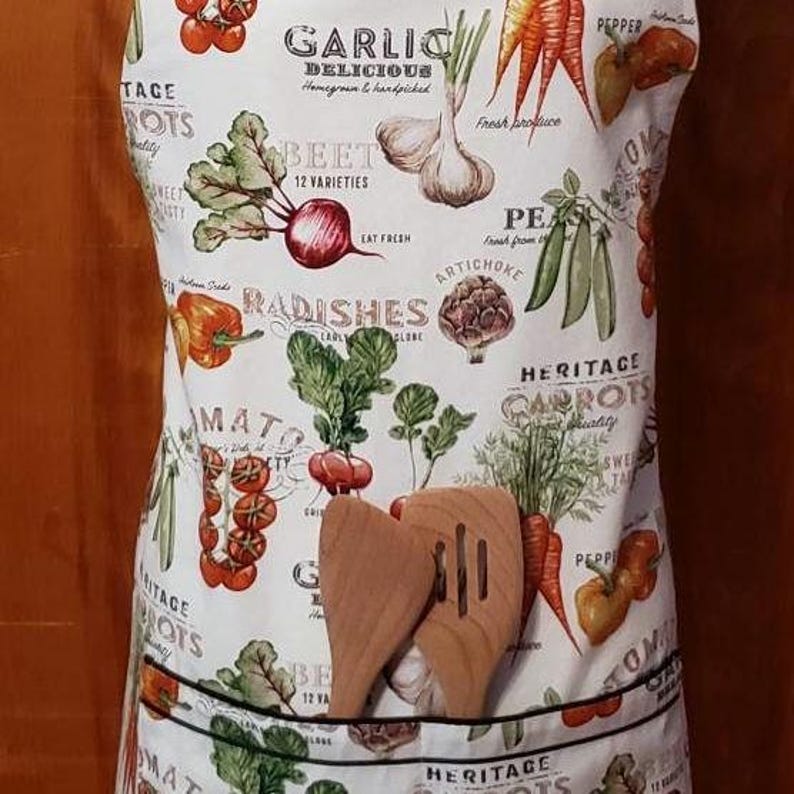 Vegetable Print Chefs Apron with Pockets, Womans or Mens Baking Cooking, Artists Crafters image 5