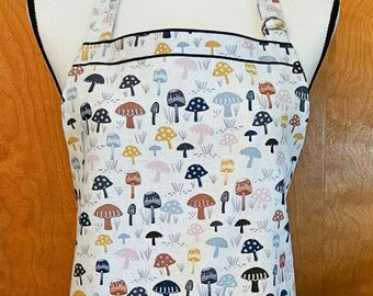 Mushroom Print Apron with Pockets, Womens Mens Baking Cooking, Artists Crafters