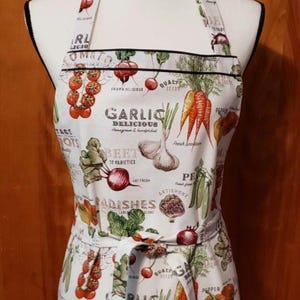 Vegetable Print Chefs Apron with Pockets, Womans or Mens Baking Cooking, Artists Crafters image 1