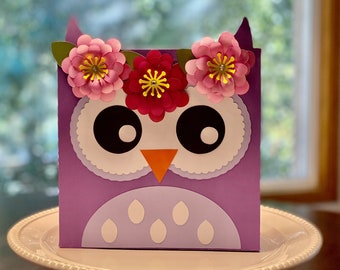 Owl  Woodland Creatures Gift Bag SVG Cut File for Cricut Silhouette Scan N Cut Cut's a Lot Owl Gift Bag Favor Bag Treat Bag