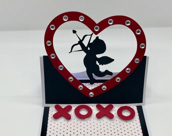 Valentine Themed Floating Easel Card SVG for Silhouette Cricut Pop Up Card Greeting Card Cupid