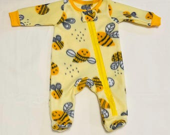 Happy Bumblebees su giallo, pile Blizzard, tutina intera, tutina/body con cerniera, da prematuro a 3 anni