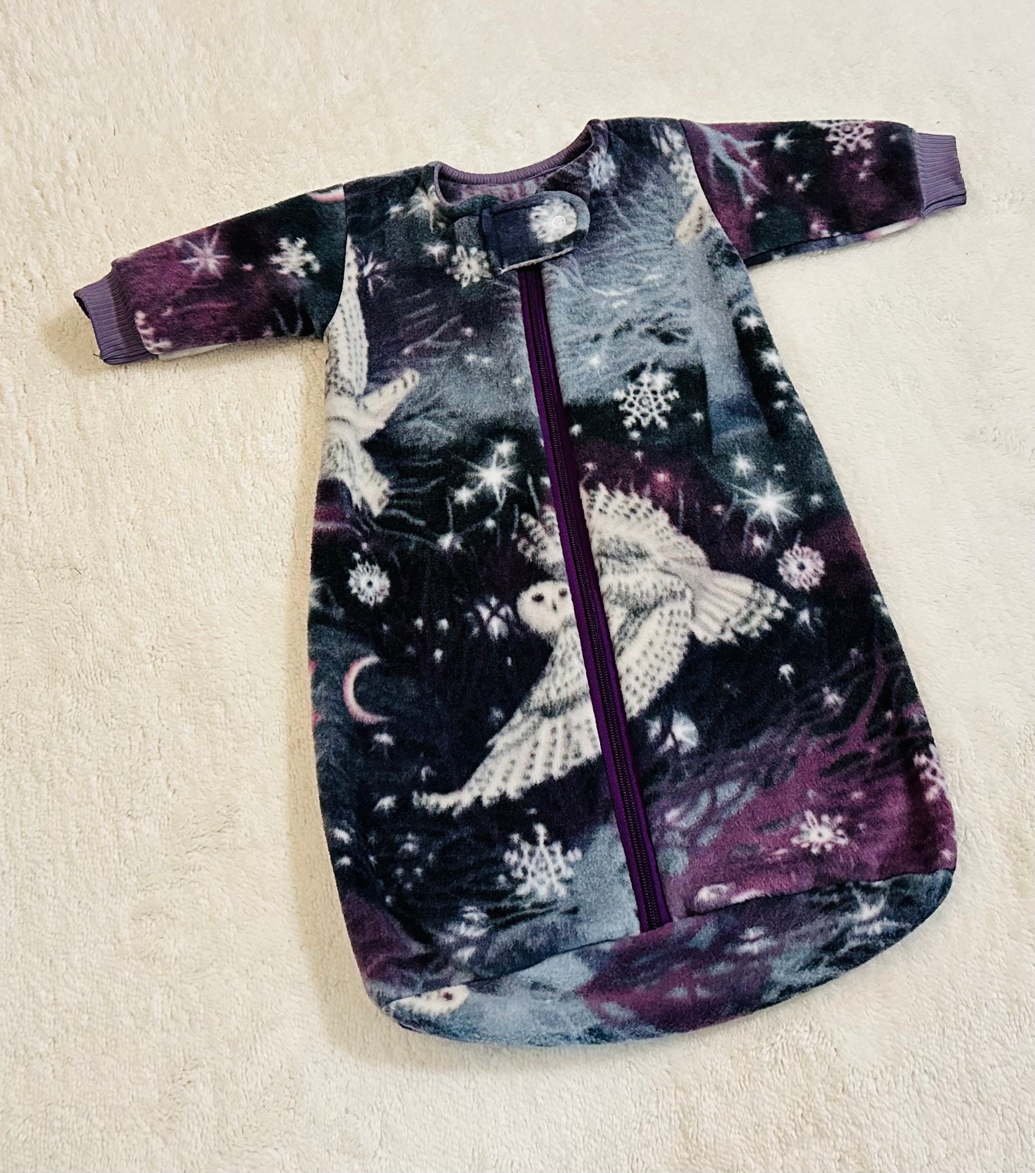 Unisex, Purple Mystic Snowy Owl, Cozy Fleece Sleep Sack, Sleeping Bag, Baby/Toddler, 0-3 Months up t