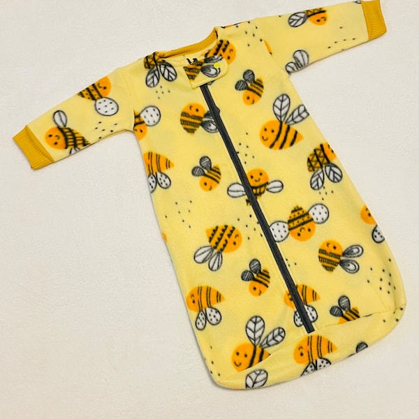 Happy Little Bumble Bees! Cozy Baby Sack, Fleece Bee Print, Sleeping Bag, Baby/Toddler, 0-3 Months to 4T Sizes, Zippered, Customizable