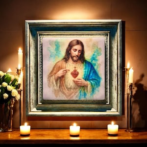 Sacred Heart of Jesus Wall Art Catholic Religious Decor, Christian Gift, Inspirational Jesus Painting, Spiritual Faith Home Decoration