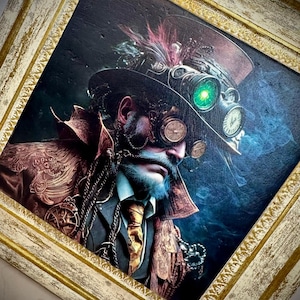 Steampunk Wall Art on Natural Stone Vintage Tech Fantasy Decor, Steampunk Painting with Victorian Style, Magical Mechanisms steampunk design