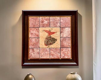 Rumi Mevlevi Wall Art Red Travertine Mosaic Sufi Stone Decor Spiritual Gift