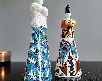 Hand-Painted Ceramic Whirling Dervish Figurine, Turkish Iznik Tile Art