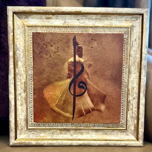 Dervish Semazen Sufi Art Muslim Islamic Calligraphy wall art natural stone with wooden frame gift Sufi Rumi Semazen Elif  Vav arabic letters