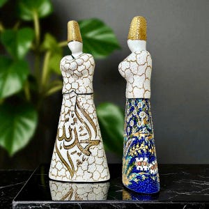 Luxury Ceramic Whirling Dervish Figurines – Hand Painted with 12K Gold Dust, Certified Islamic Art, Unique Sufi Semazen Decor housewarming